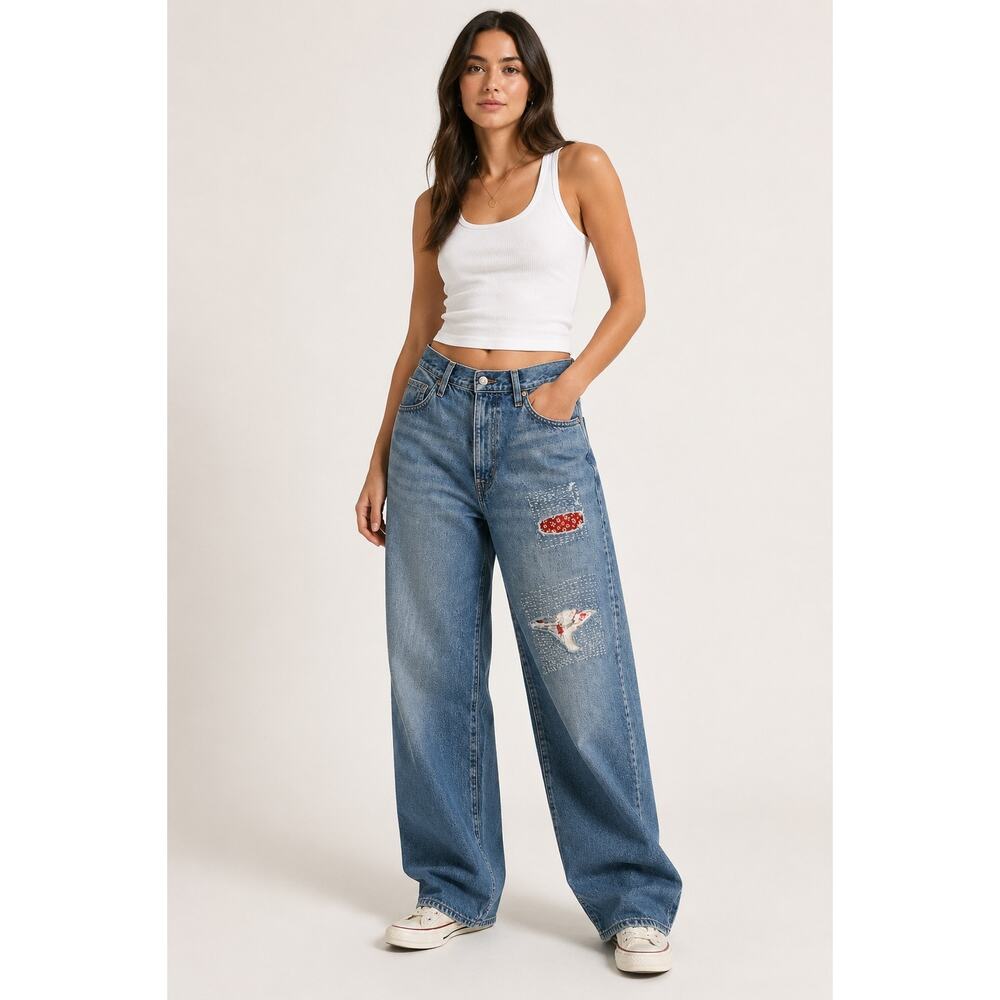Levi's Baggy Dad Jeans Patchwork Reworked Size 27, Boho, Grunge